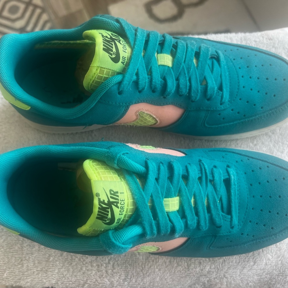 Nike Air Force 1 Teal and Neon Sneakers